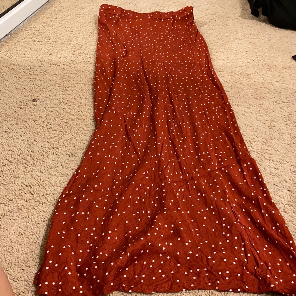 Maroon polka dot pencil skirt